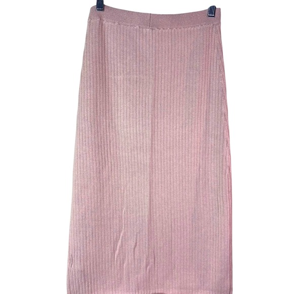 Free‎ People Ribbed Knit Midi Skirt Pink Slit Casual Comfy Size M - Picture 2 of 5